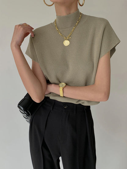 Chaleco de Punto Cuello Alto Mujer Elegante