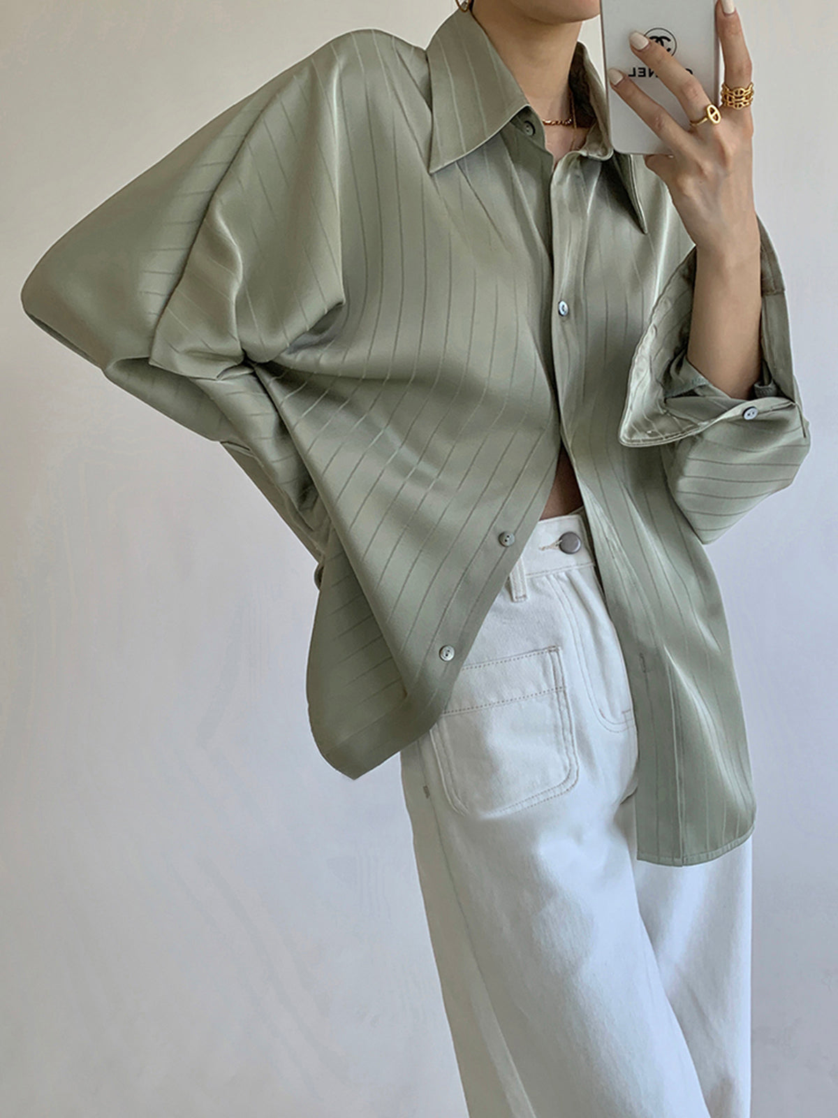 Camisa Oversize Cuello Alto Mujer