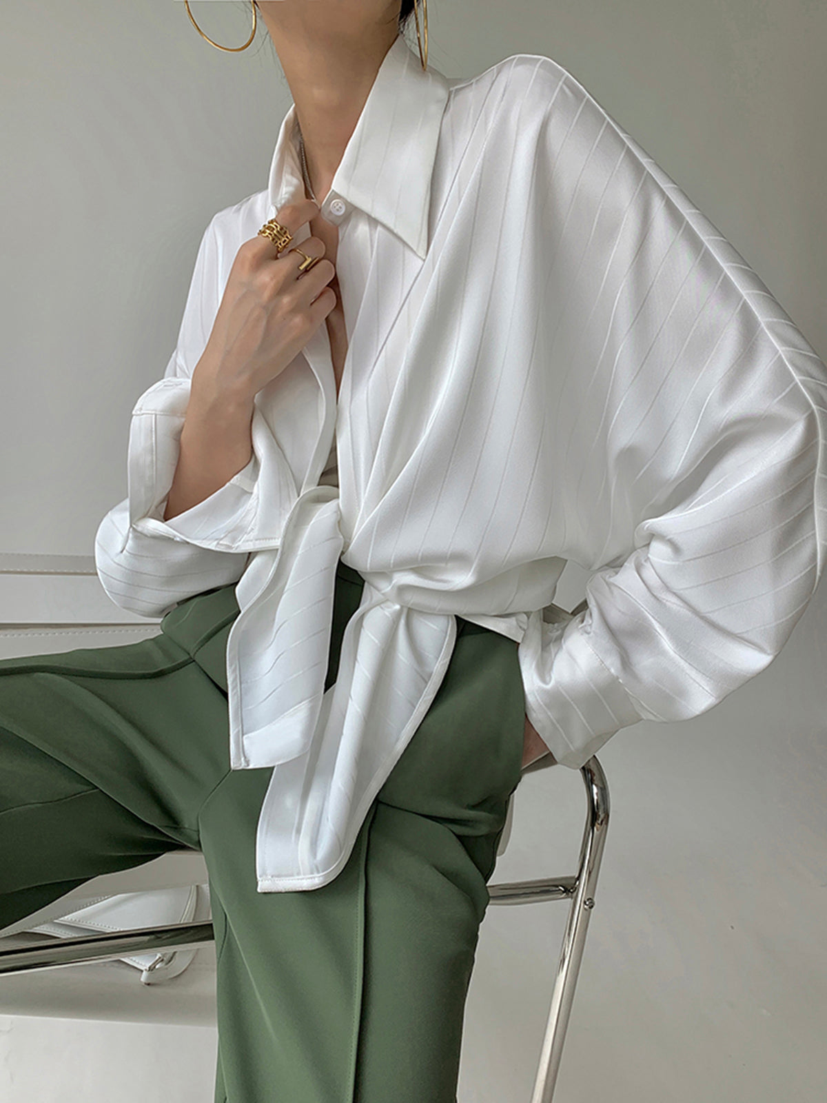 Camisa Oversize Cuello Alto Mujer