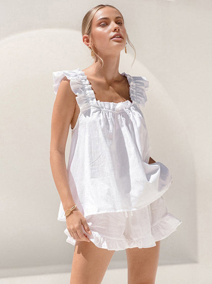 Pantalones Cortos Boho con Volantes - Vestiria