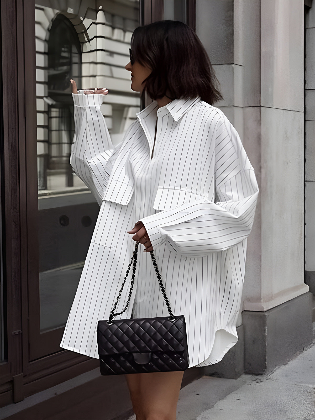 Camisa Oversize Rayada Bolsillos Amplios - Vestiria
