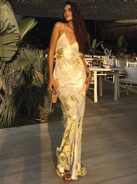 Vestido Largo Estampado Brillante Mujer - Vestiria