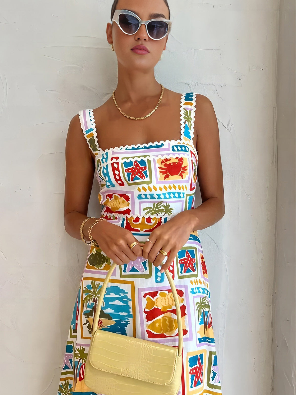 Vestido Fiesta Estampado Colorido Sin Mangas - Vestiria