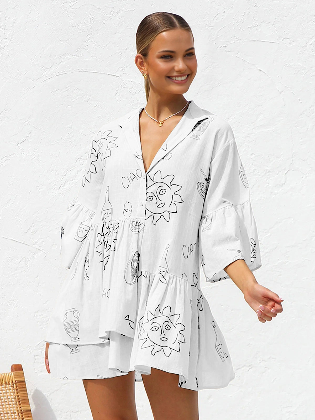 Vestido Corto Estampado Floral Gran Talla
