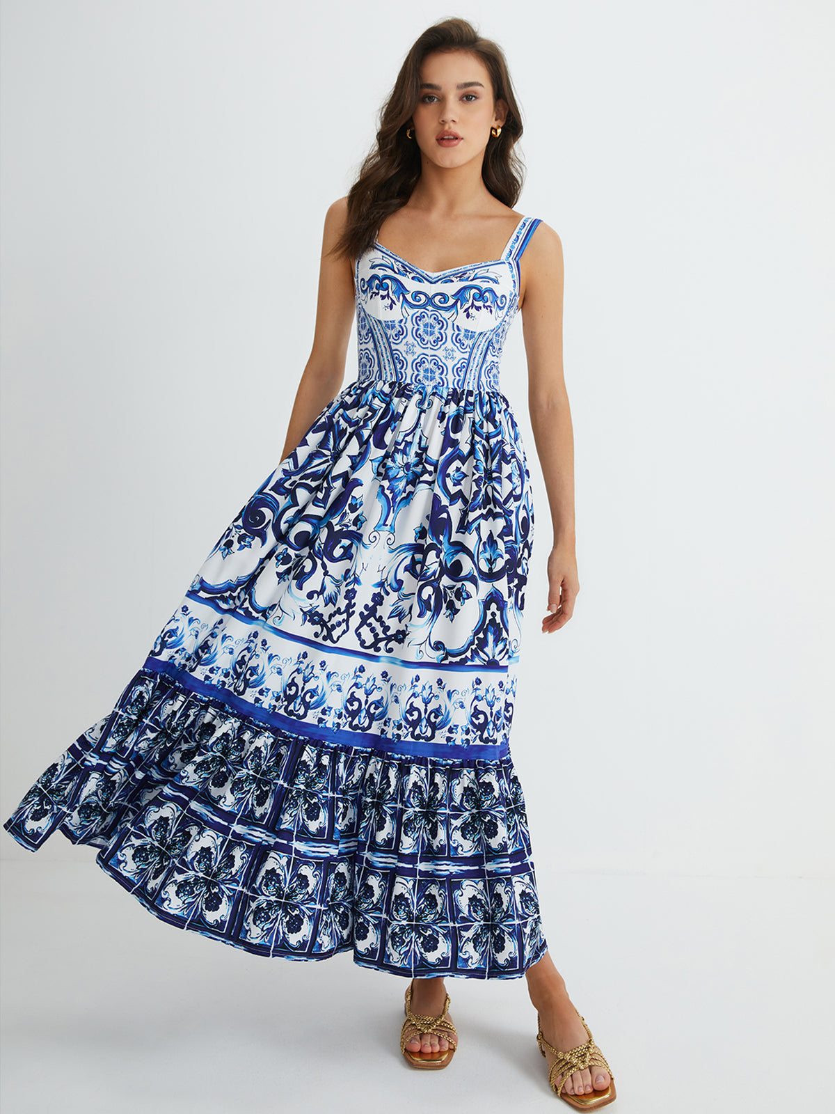 Vestido Largo Plisado Estampado Floral - Vestiria