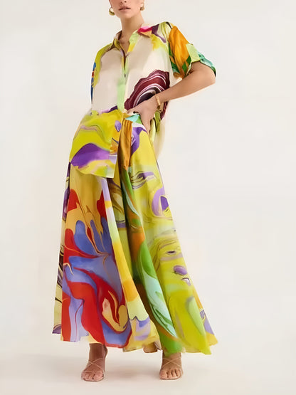Vestido Falda Estampado Satinado Cómodo