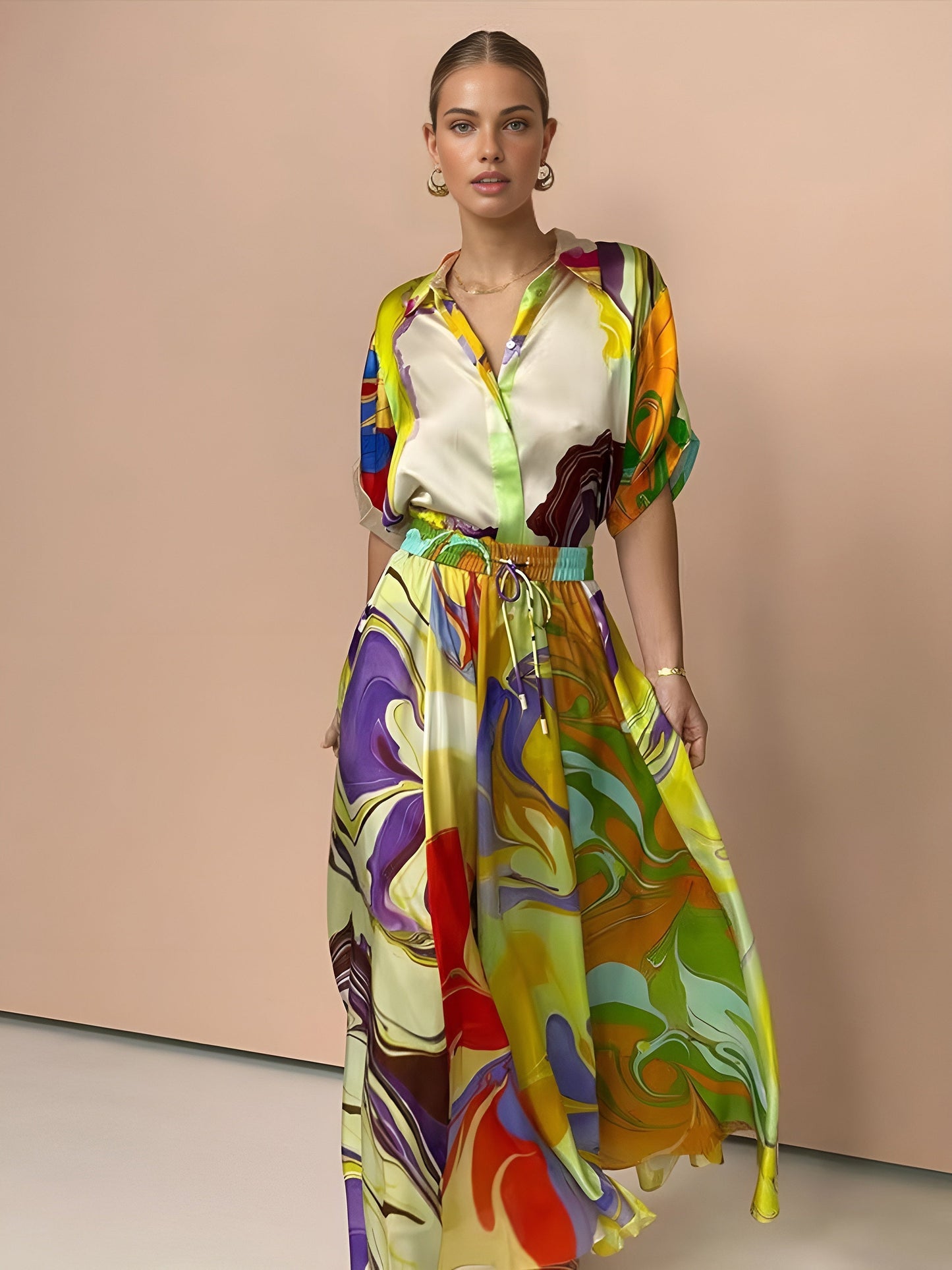 Vestido Falda Estampado Satinado Cómodo - Vestiria