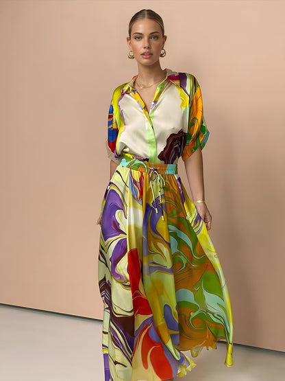 Vestido Falda Estampado Satinado Cómodo - Vestiria