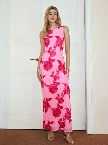 Vestido de Fiesta sin Mangas Floral Elegante - Vestiria
