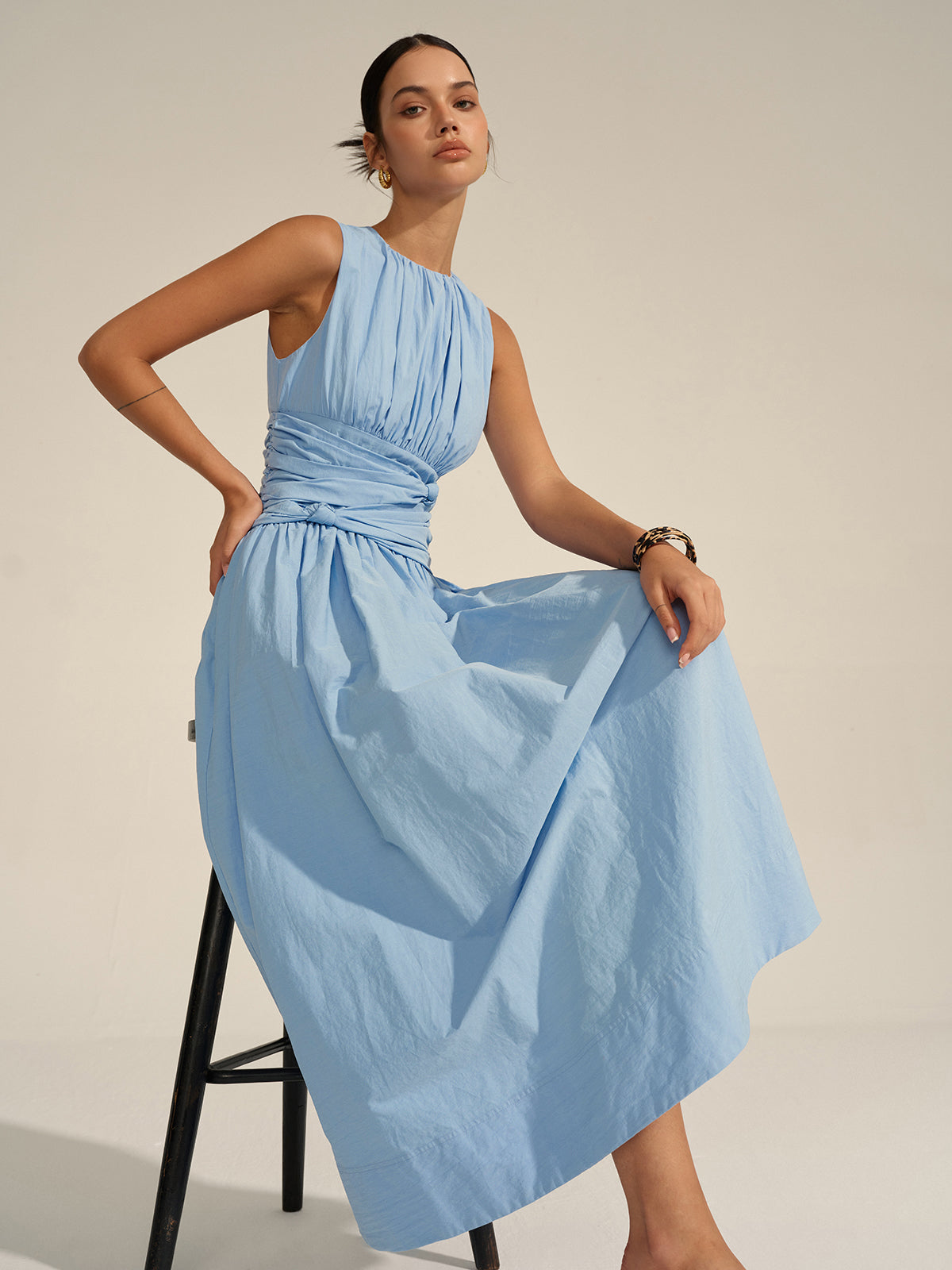 Vestido Largo Cintura Fruncida Elegante - Vestiria