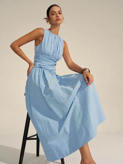 Vestido Largo Cintura Fruncida Elegante - Vestiria