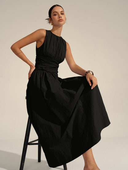 Vestido Largo Cintura Fruncida Elegante