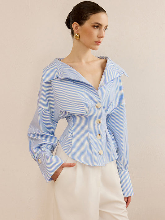 Camisa Rayas Estrecha Cuello Alto - Vestiria