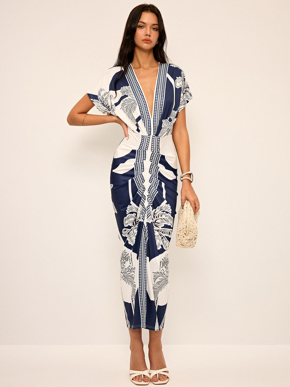 Vestido Midi Estampado Chic Escote en V - Vestiria