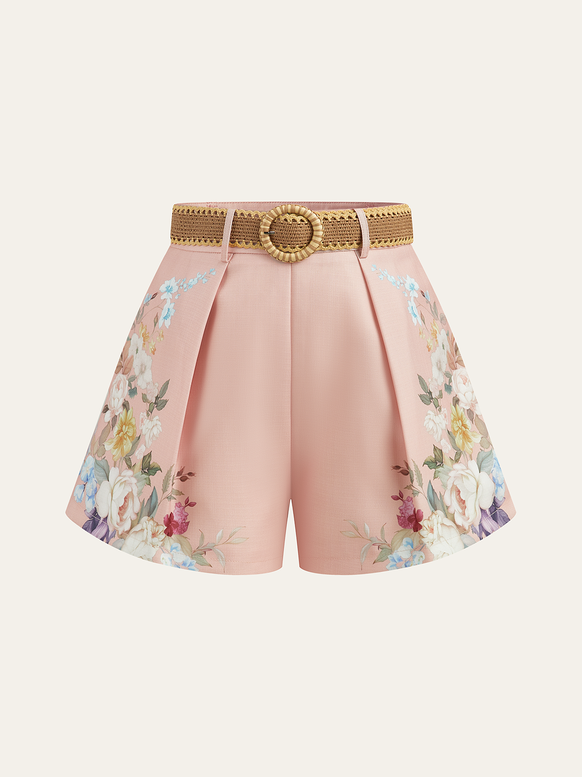 Pantalones cortos estampados con cinturón alto moda - Vestiria