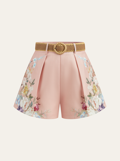 Pantalones cortos estampados con cinturón alto moda - Vestiria