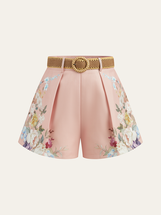 Pantalones cortos estampados con cinturón alto moda - Vestiria