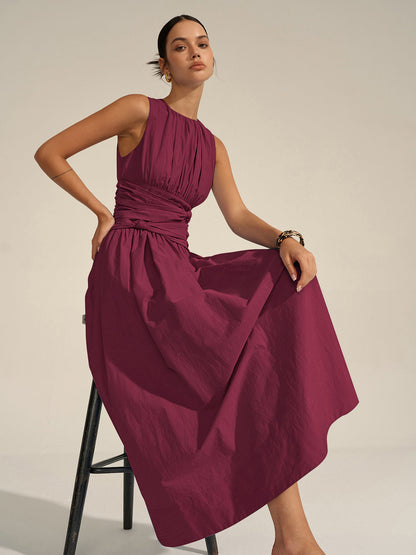 Vestido Largo Cintura Fruncida Elegante