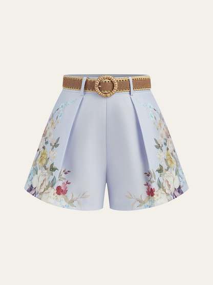 Pantalones cortos estampados con cinturón alto moda