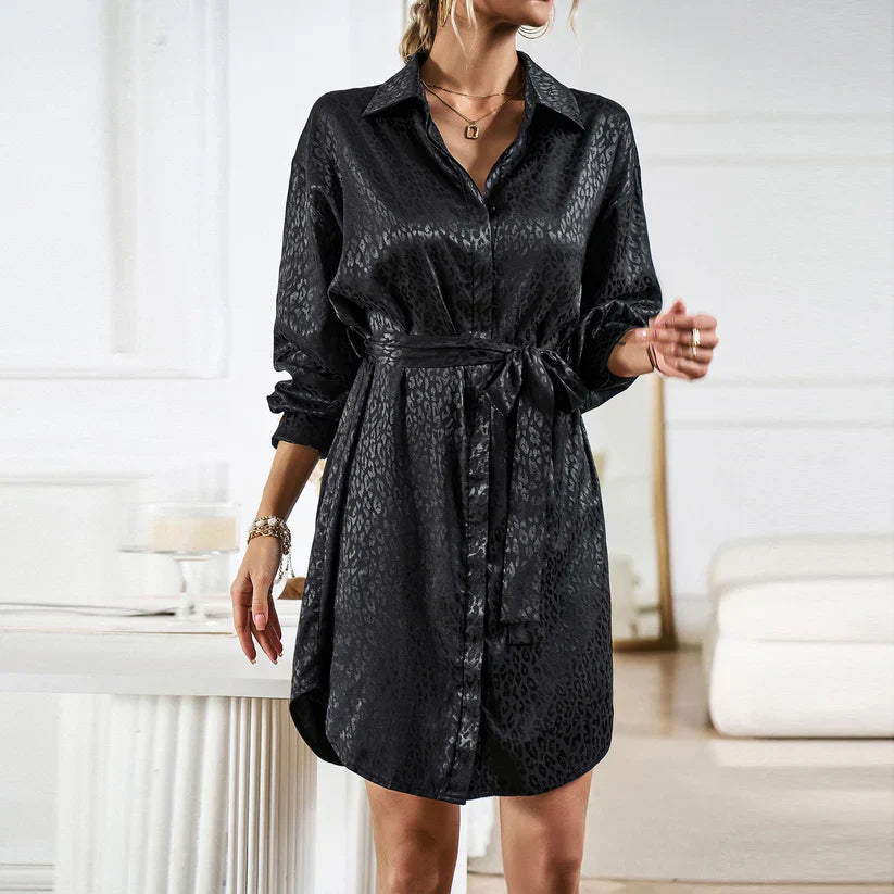 Vestido Leopardo Mujer Elegante Manga Larga