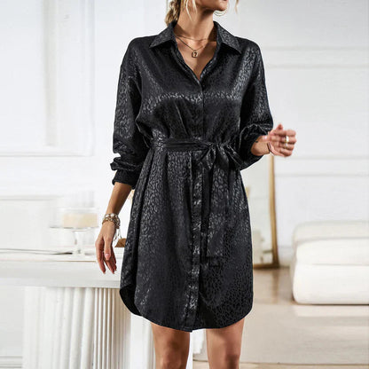 Vestido Leopardo Mujer Elegante Manga Larga