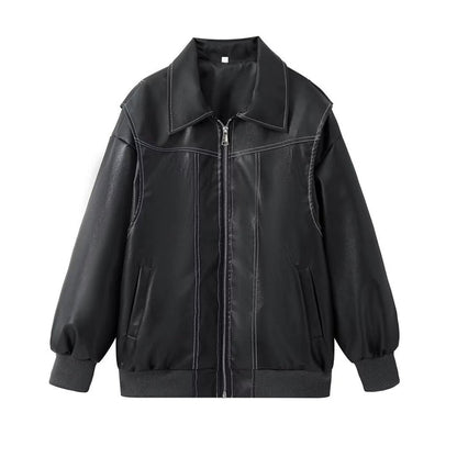 Chaqueta Mujer Cuero Falso Oversize Moderna