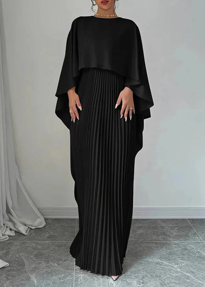 Vestido Largo Elegante con Capa Plisada Mujer - Vestiria