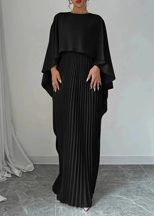 Vestido Largo Elegante con Capa Plisada Mujer - Vestiria