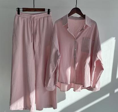 Conjunto Mujer Casual Blusa Larga Pantalón Ancho