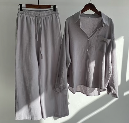 Conjunto Mujer Casual Blusa Larga Pantalón Ancho