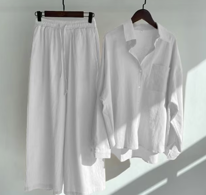 Conjunto Mujer Casual Blusa Larga Pantalón Ancho