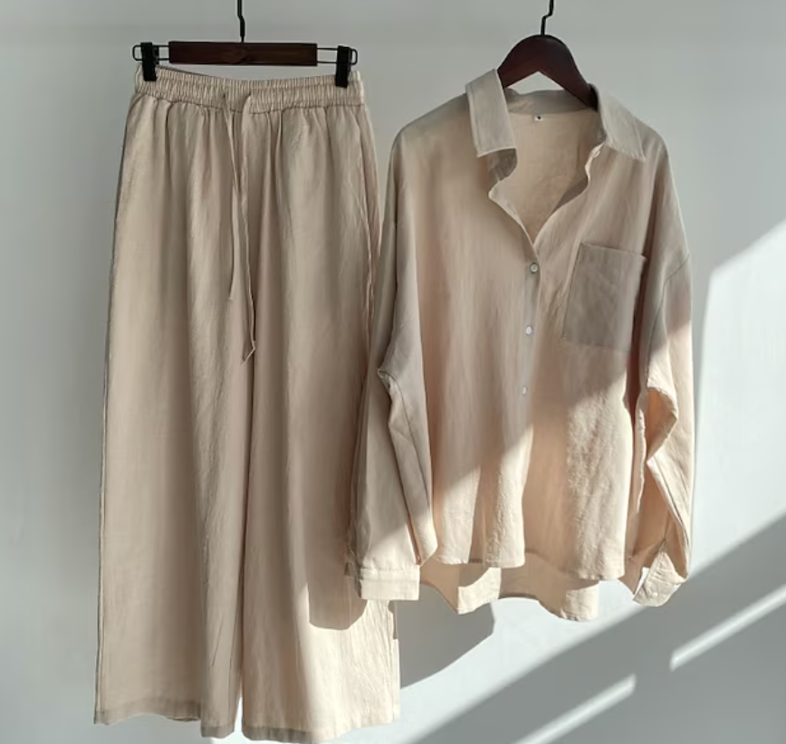 Conjunto Mujer Casual Blusa Larga Pantalón Ancho