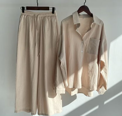 Conjunto Mujer Casual Blusa Larga Pantalón Ancho