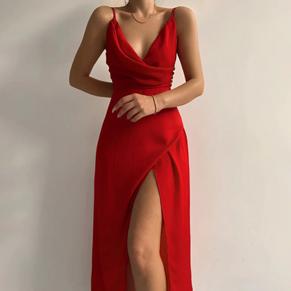 Vestido Mujer Escote V y AberturaSexy