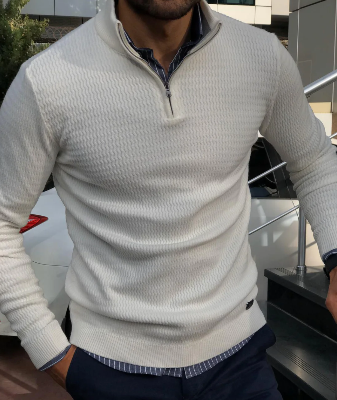 Suéter Hombre Cremallera Texturizado Moderno - Vestiria
