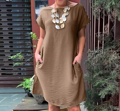 Vestido Femenino Cuello Redondo Manga Corta - Vestiria