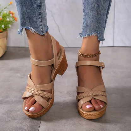 Sandalias Verano Tacón Trenzado Espeso