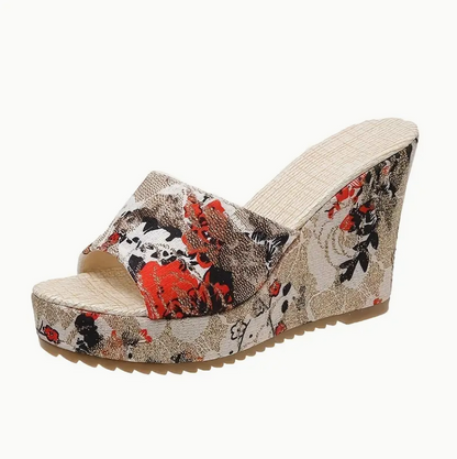 Sandalias Tacón Cuña Florales Mujer - Vestiria
