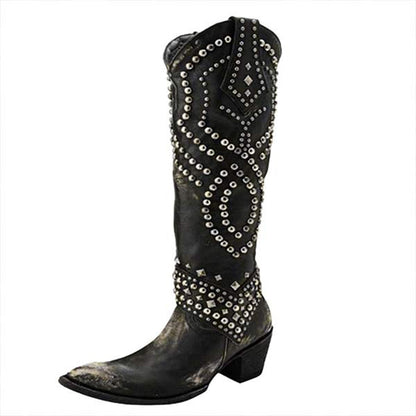 Botas Mujer Piel Tachuelas Tacón Alto