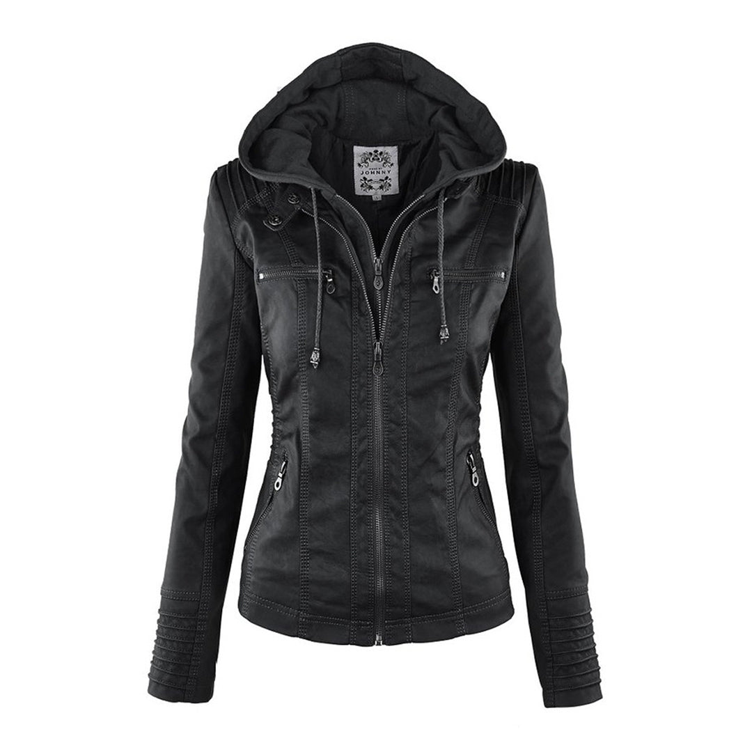 Chaqueta Mujer Imitación Piel con Capucha