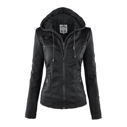 Chaqueta Mujer Imitación Piel con Capucha