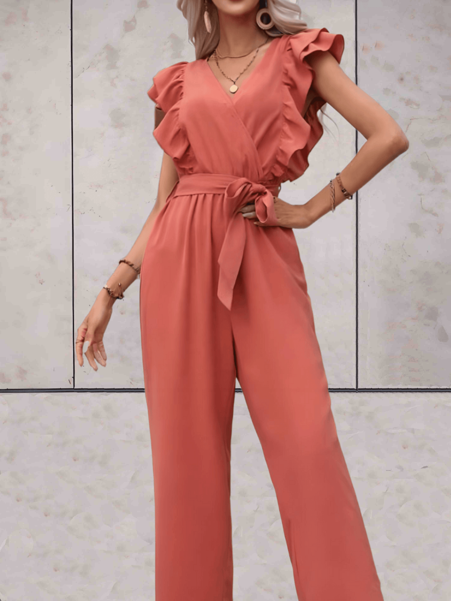 Mono Elegante Cuello en V con Volante - Vestiria