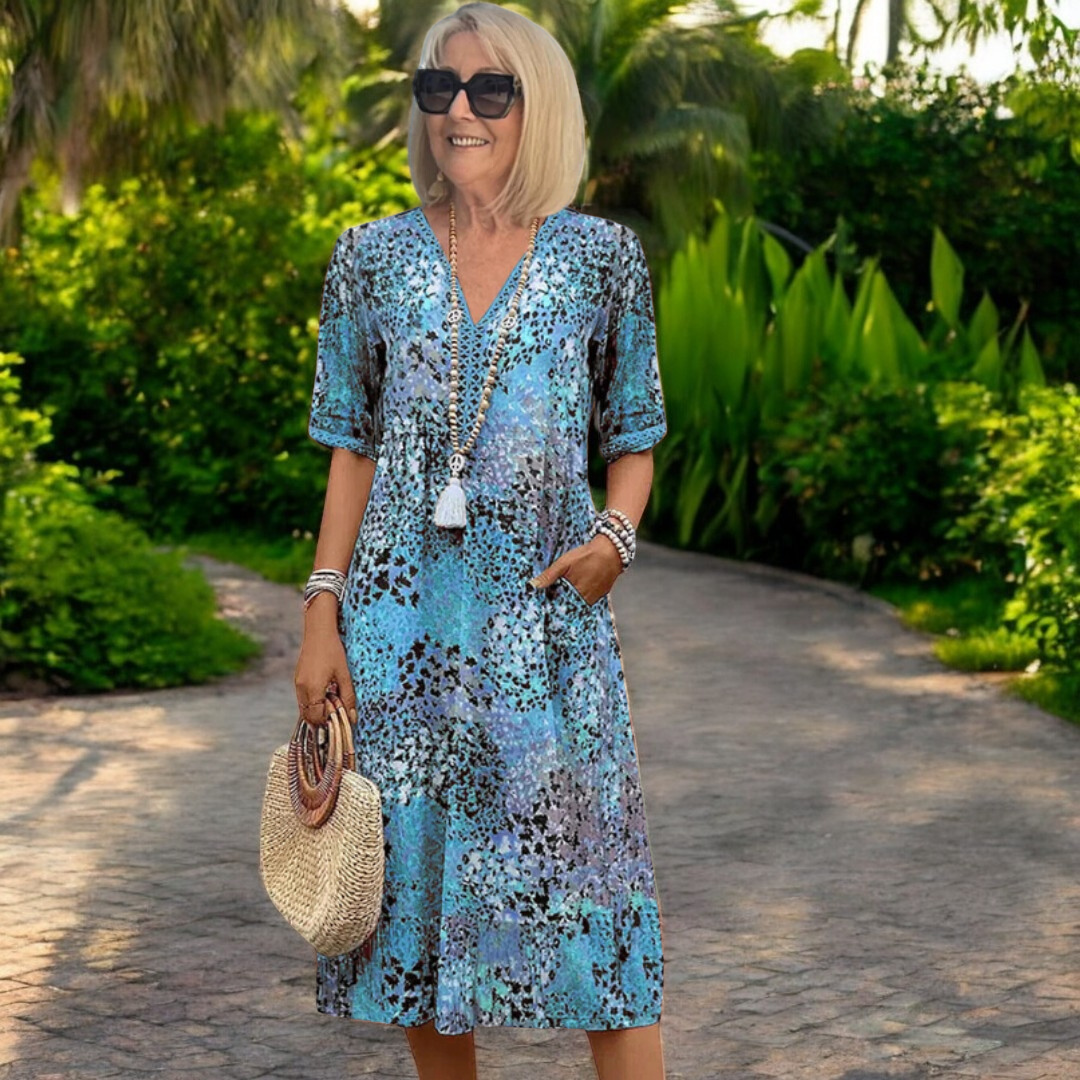 Vestido Mujer Corto Escote V Estilo Boho
