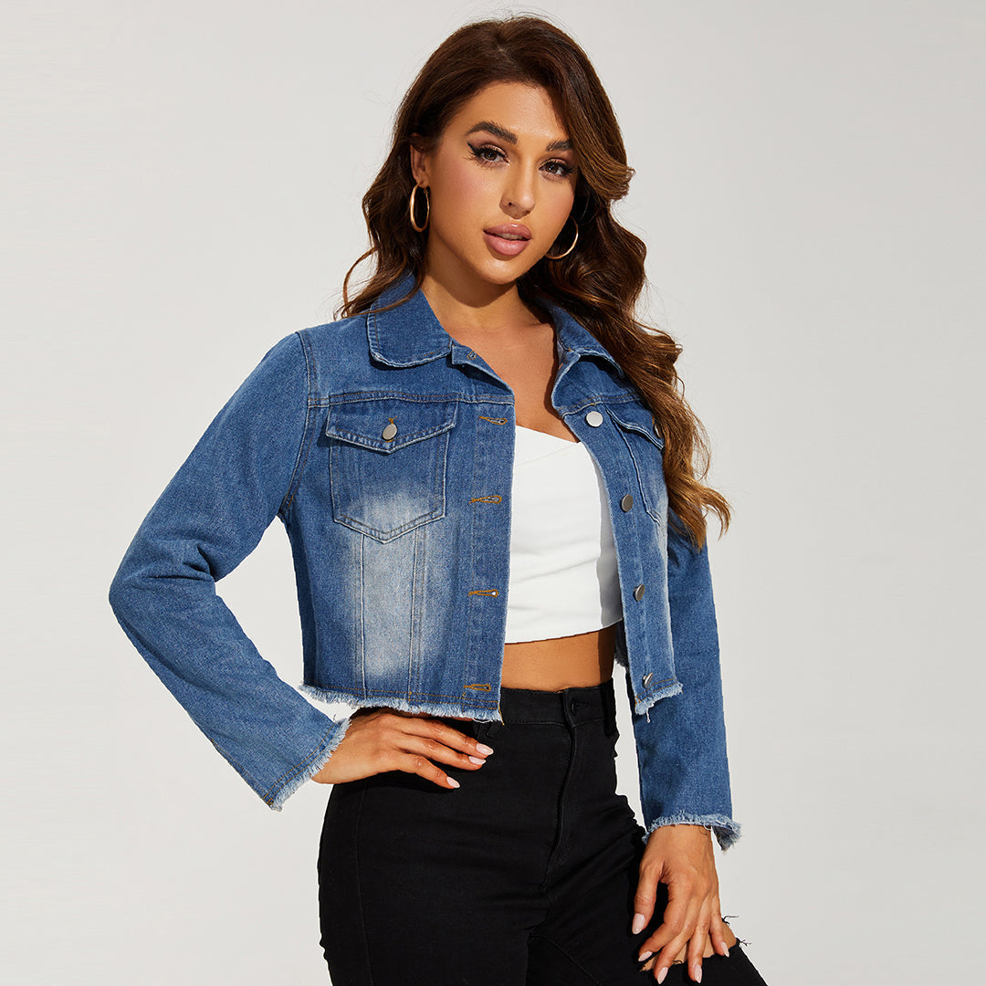 Chaqueta Vaquera Desgastada Mujer Moda