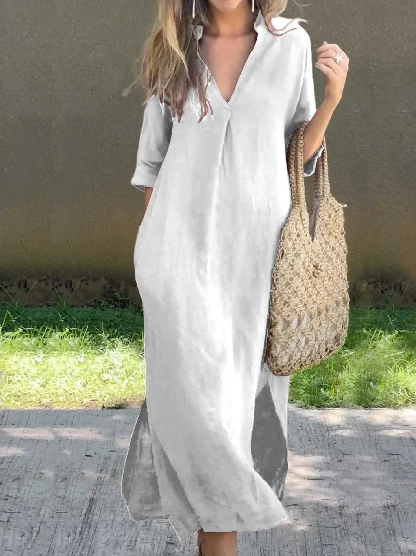 Vestido manga corta cómodo escote V - Vestiria