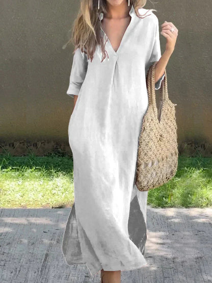 Vestido manga corta cómodo escote V - Vestiria