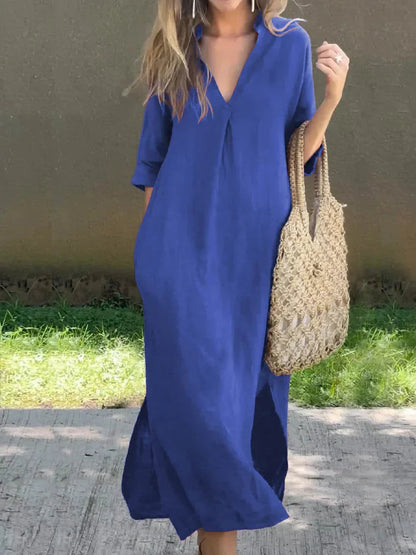 Vestido manga corta cómodo escote V