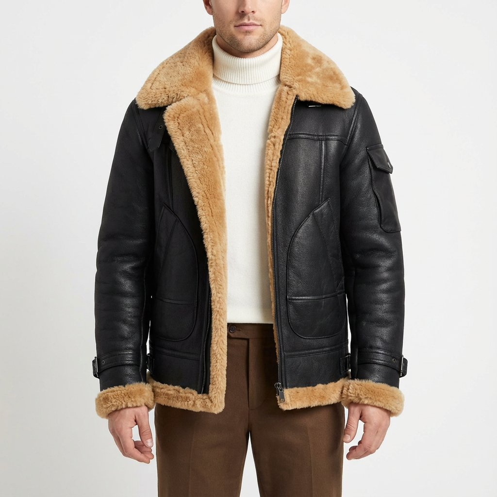 Chaqueta de Cuero para Hombre Estilo Aviador