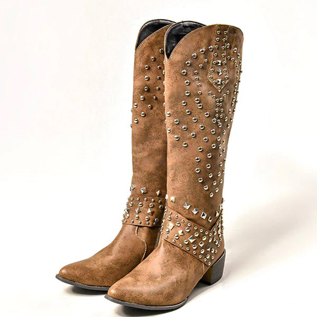 Botas Mujer Piel Tachuelas Tacón Alto