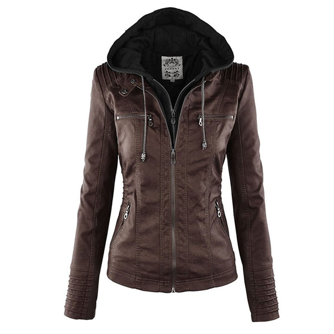 Chaqueta Mujer Imitación Piel con Capucha